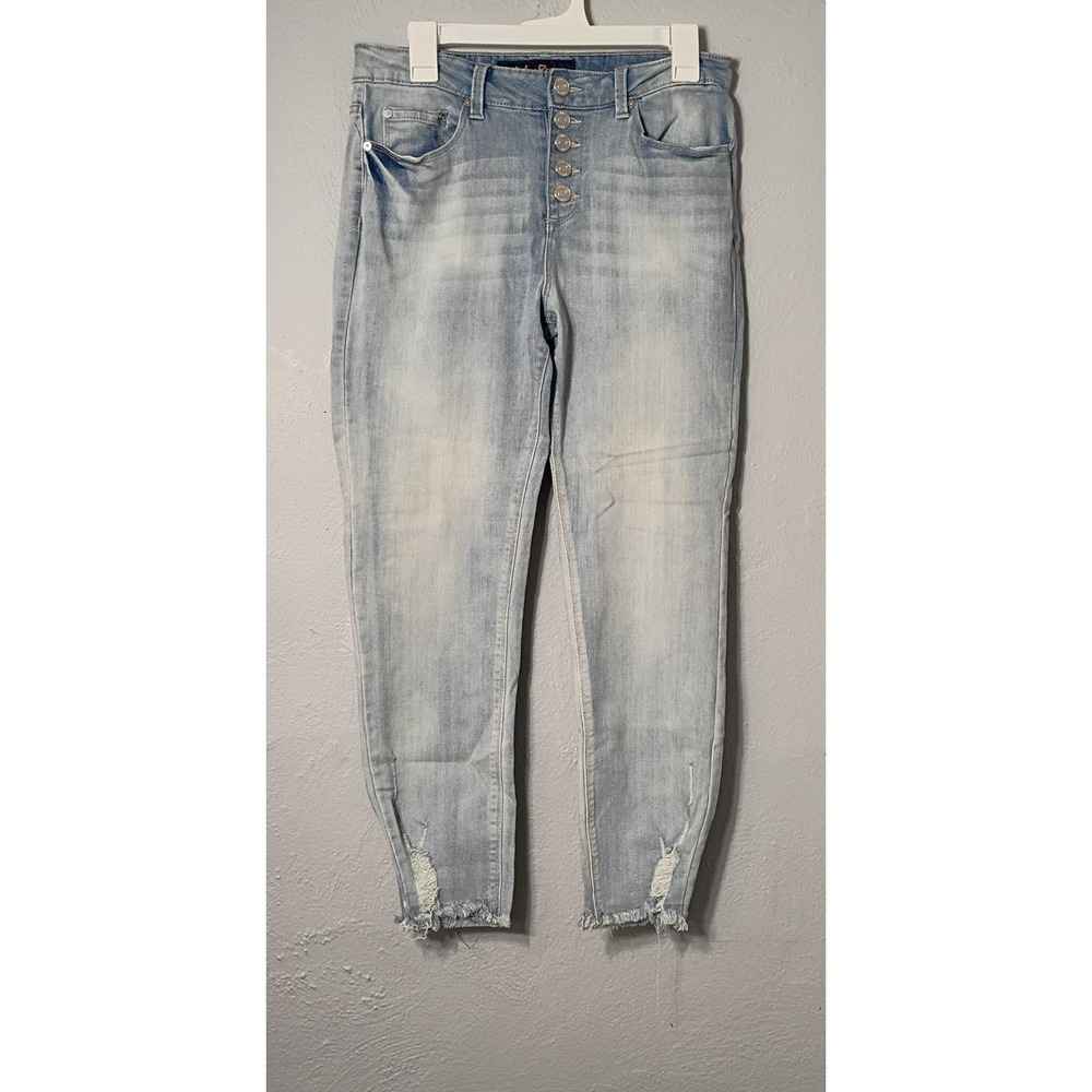 Indigo Rein Light‎ Wash Distressed Ripped Stretch High Rise Jeans Womens 11